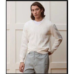 Todd Snyder textured cotton vneck sweater size S color new white NWT mspr $388